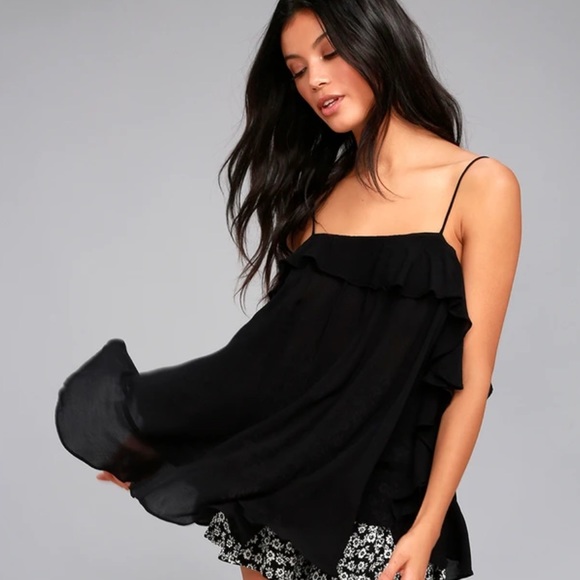 Free People Tops - • Free People Cascades Black Ruffle Tank Top